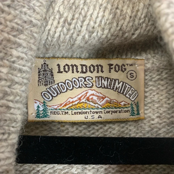 London Fog Oatmeal Wool Shawl Collar Sweater Vintage Knit Pullover Men Small USA - Picture 5 of 12